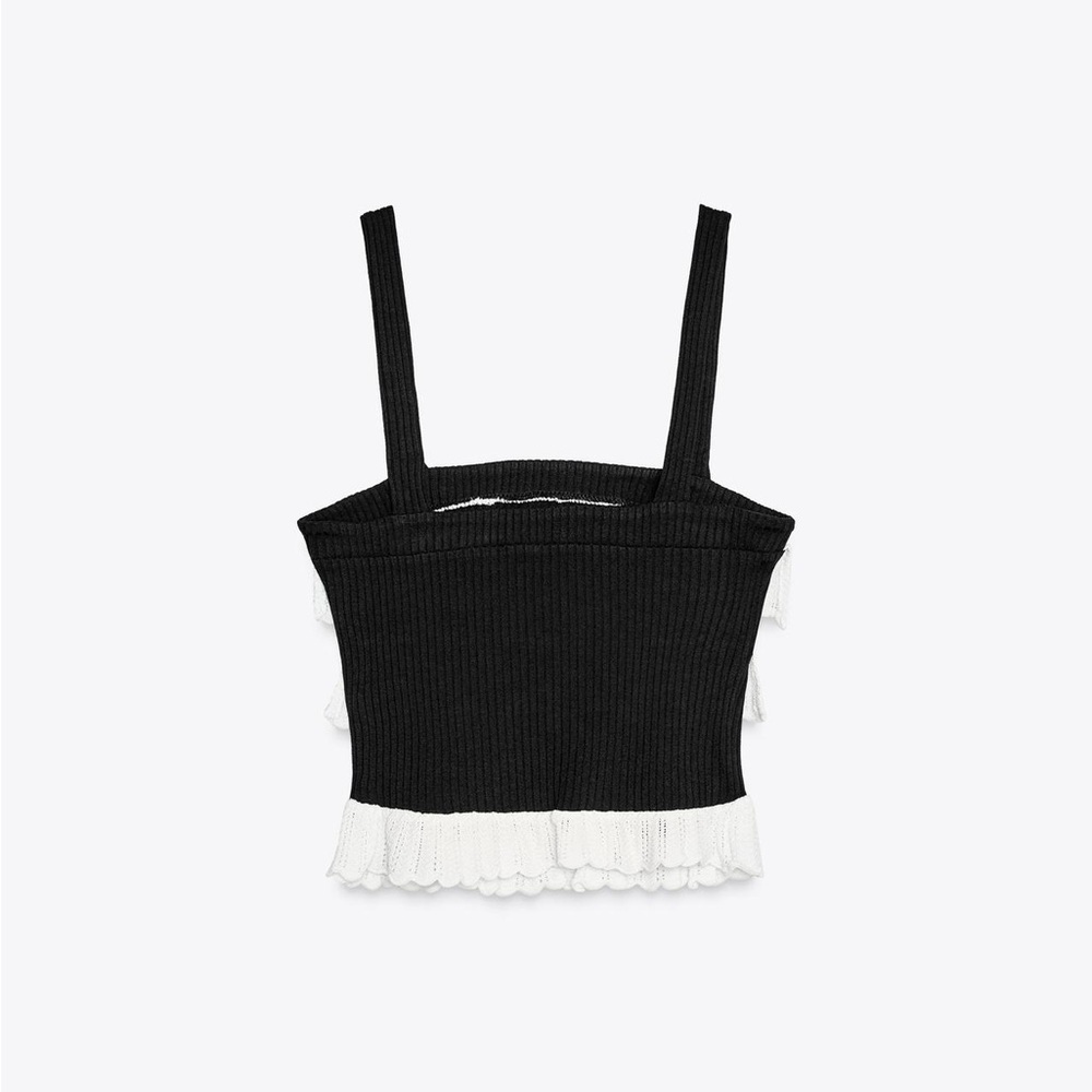 Zara Black and White Striped Ruffle Tank Top - Picture 4 of 7